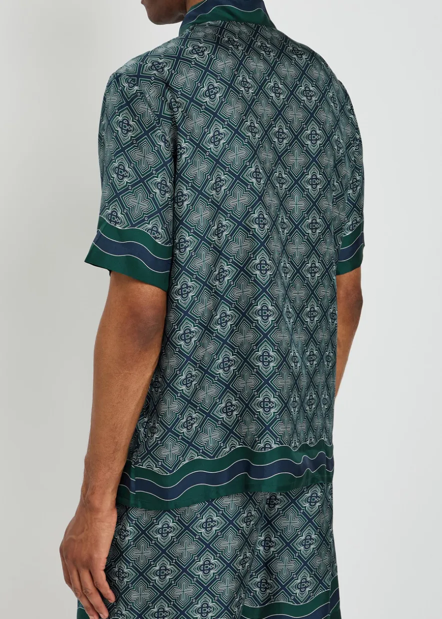 Radiating logo-monogram silk shirt