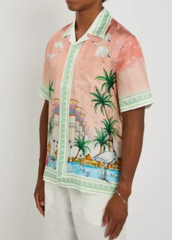 Radiating logo-monogram silk shirt