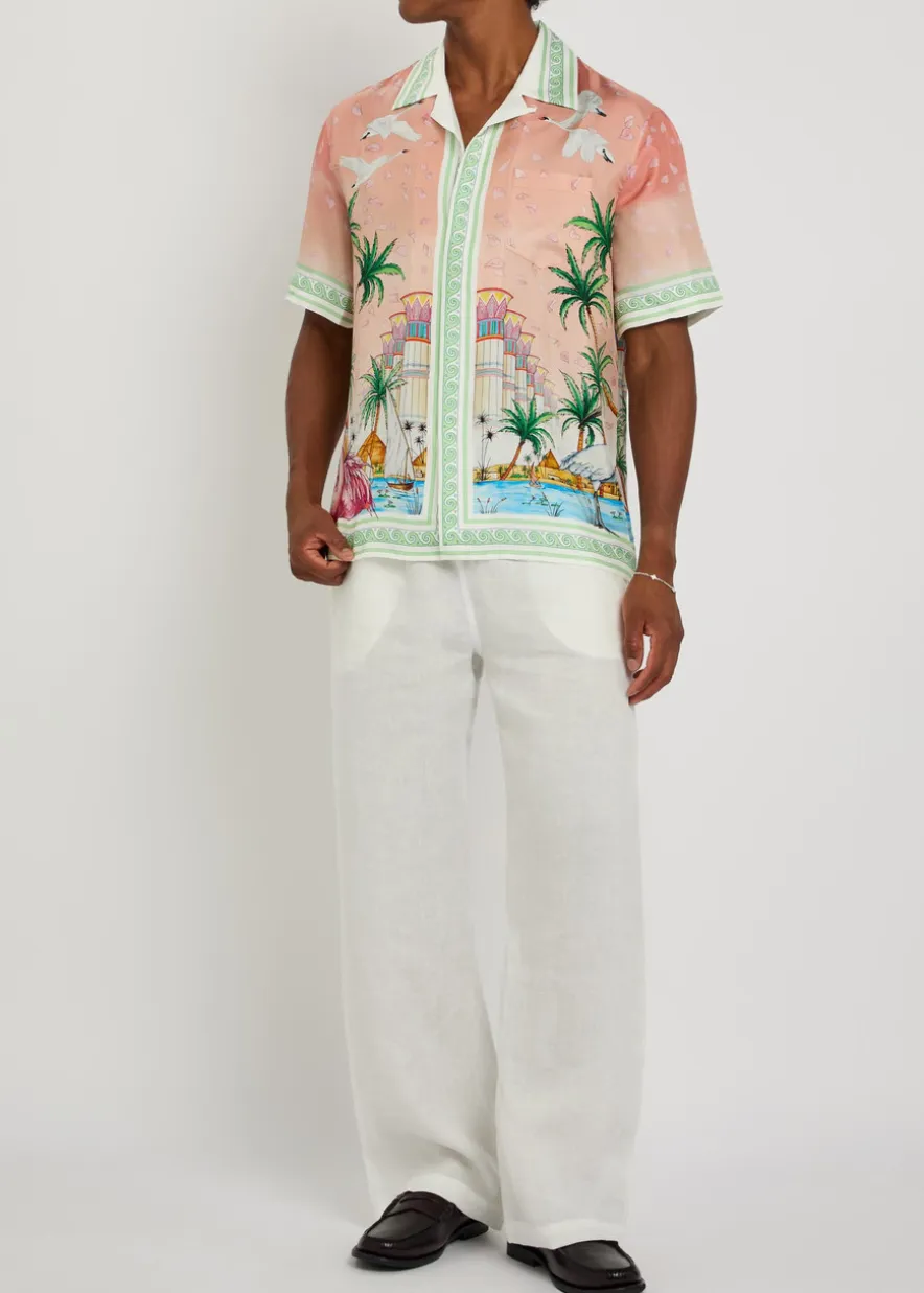 Radiating logo-monogram silk shirt