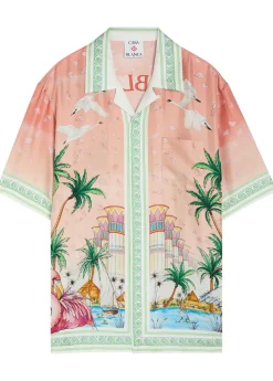 Radiating logo-monogram silk shirt