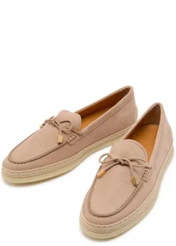 Raffia-trim suede loafers