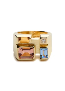 Rainbow Baguette 14kt gold-plated ring