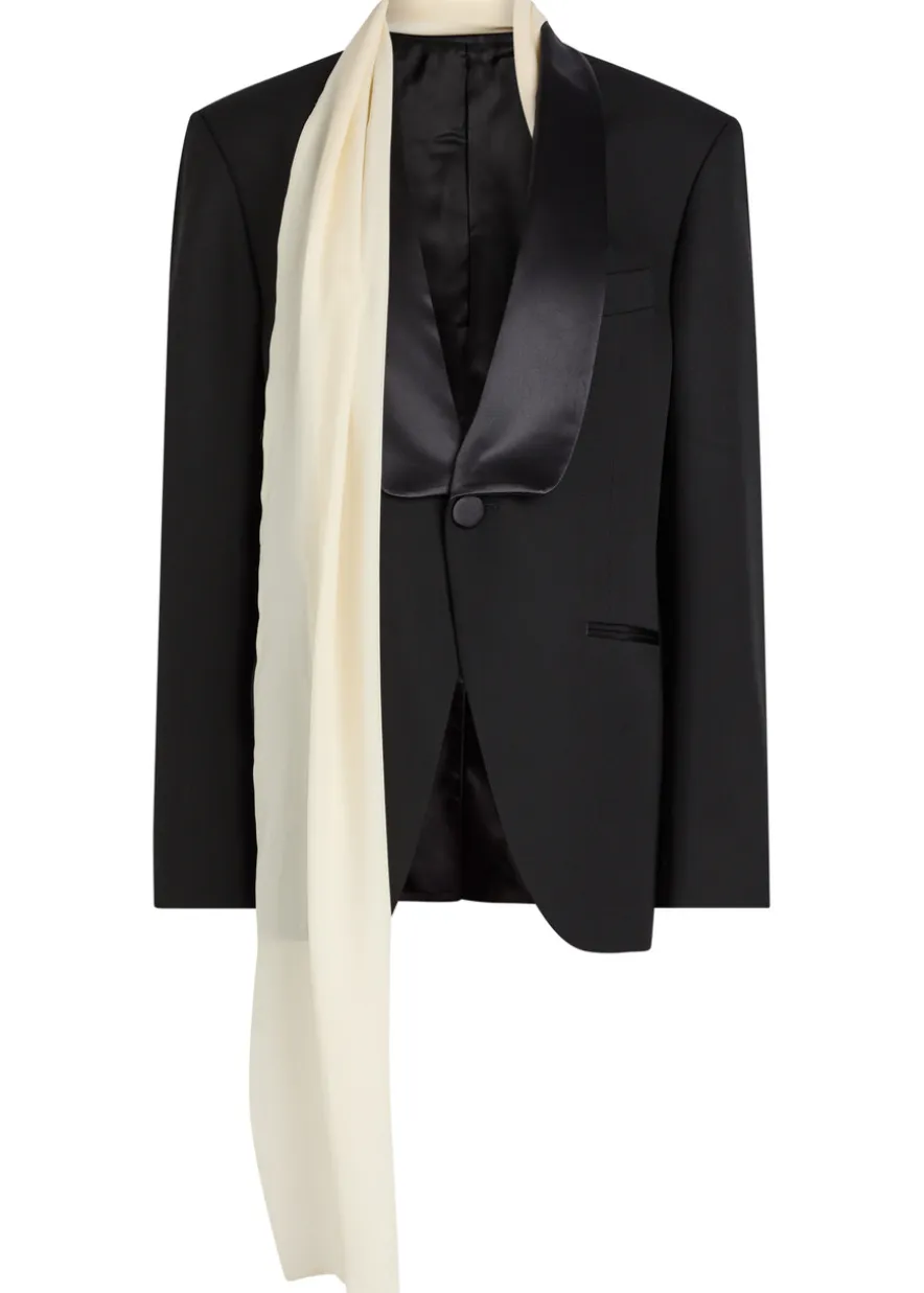 Rania scarf-effect wool and silk-blend jacket