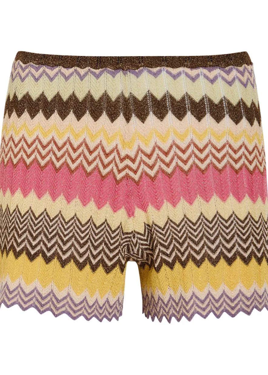 Raya chevron pointelle metallic-knit shorts