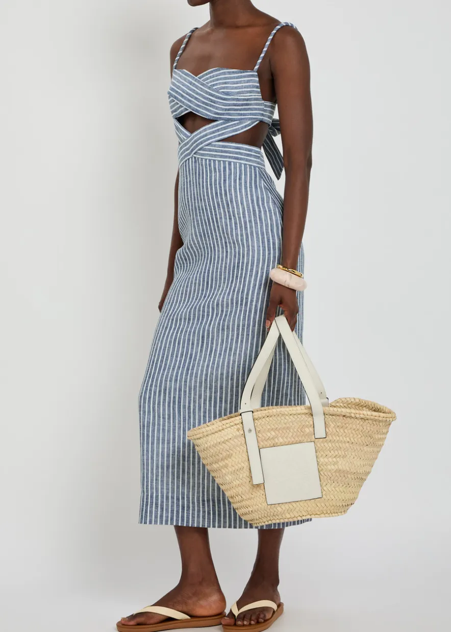 Recuerdos striped cut-out woven midi dress