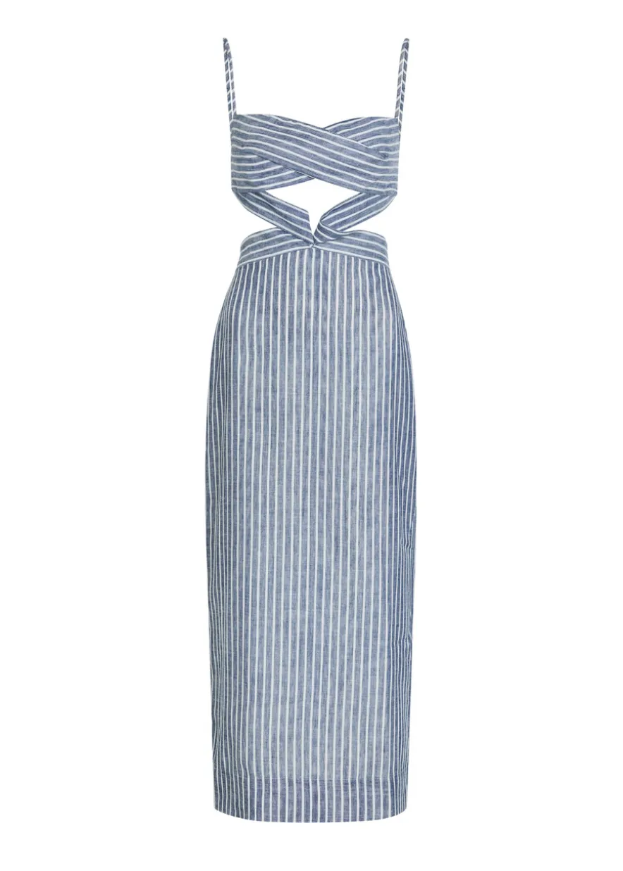 Recuerdos striped cut-out woven midi dress