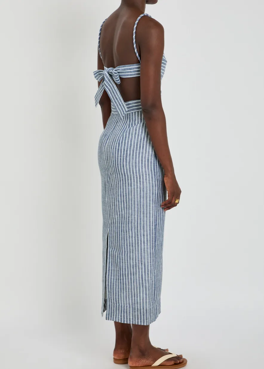 Recuerdos striped cut-out woven midi dress