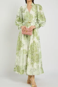 Reflector floral-print woven midi shirt dress
