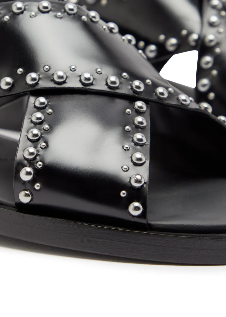 Remi stud-embellished glossed leather sandals