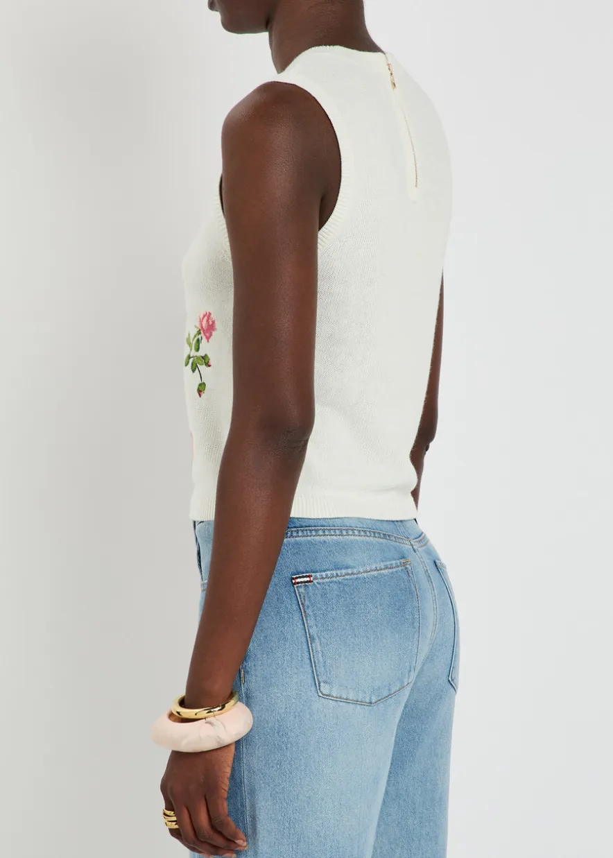 Reva floral-embroidered knit top