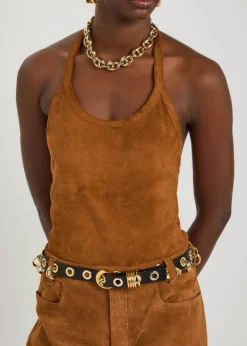 Revenge ring-embellished leather belt