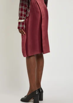 Reverse-effect satin midi skirt