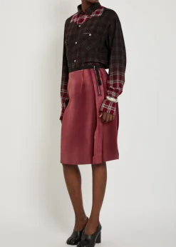 Reverse-effect satin midi skirt