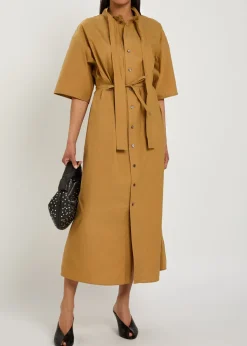 Reversible belted cotton and silk-blend midi dress