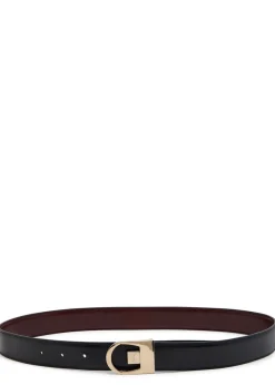 Reversible logo-engraved leather belt
