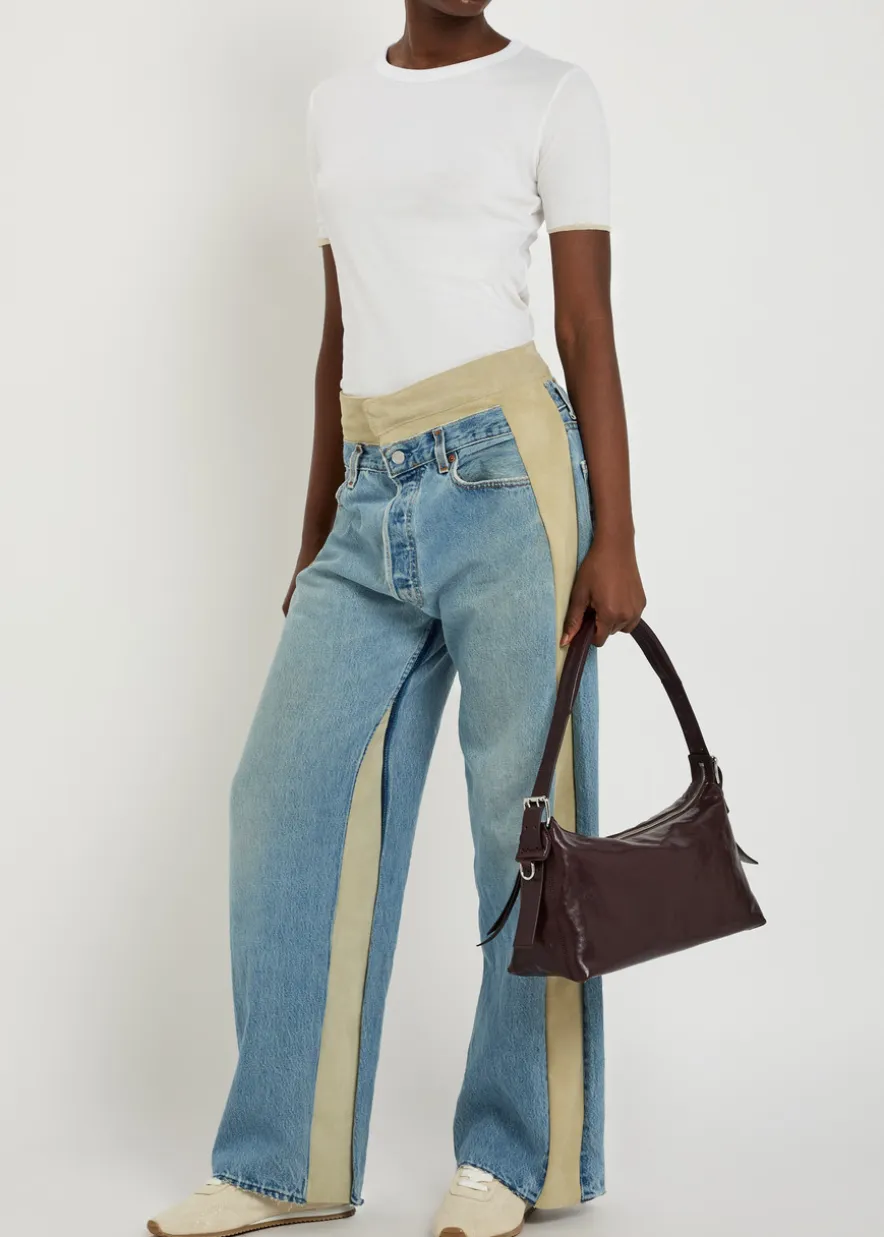 Rework Vintage suede and denim jeans