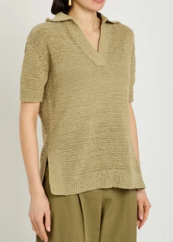 Rian knit cotton-blend polo top