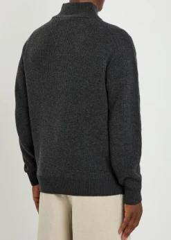 Ribbed half-zip wool and cotton-blend jumper