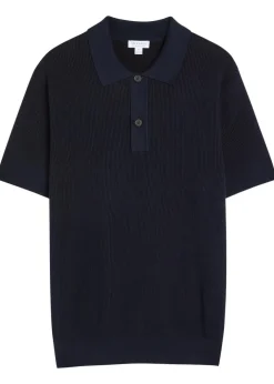 Ribbed knit cotton polo shirt