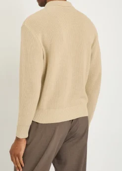 Ribbed knit cotton polo shirt