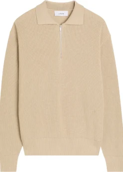 Ribbed knit cotton polo shirt
