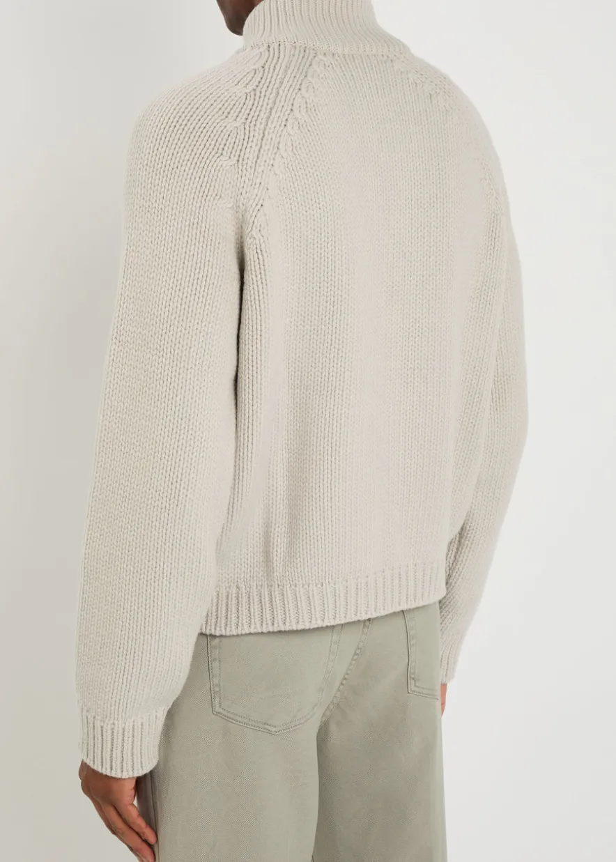 Ribbed merino wool zip-through cardigan