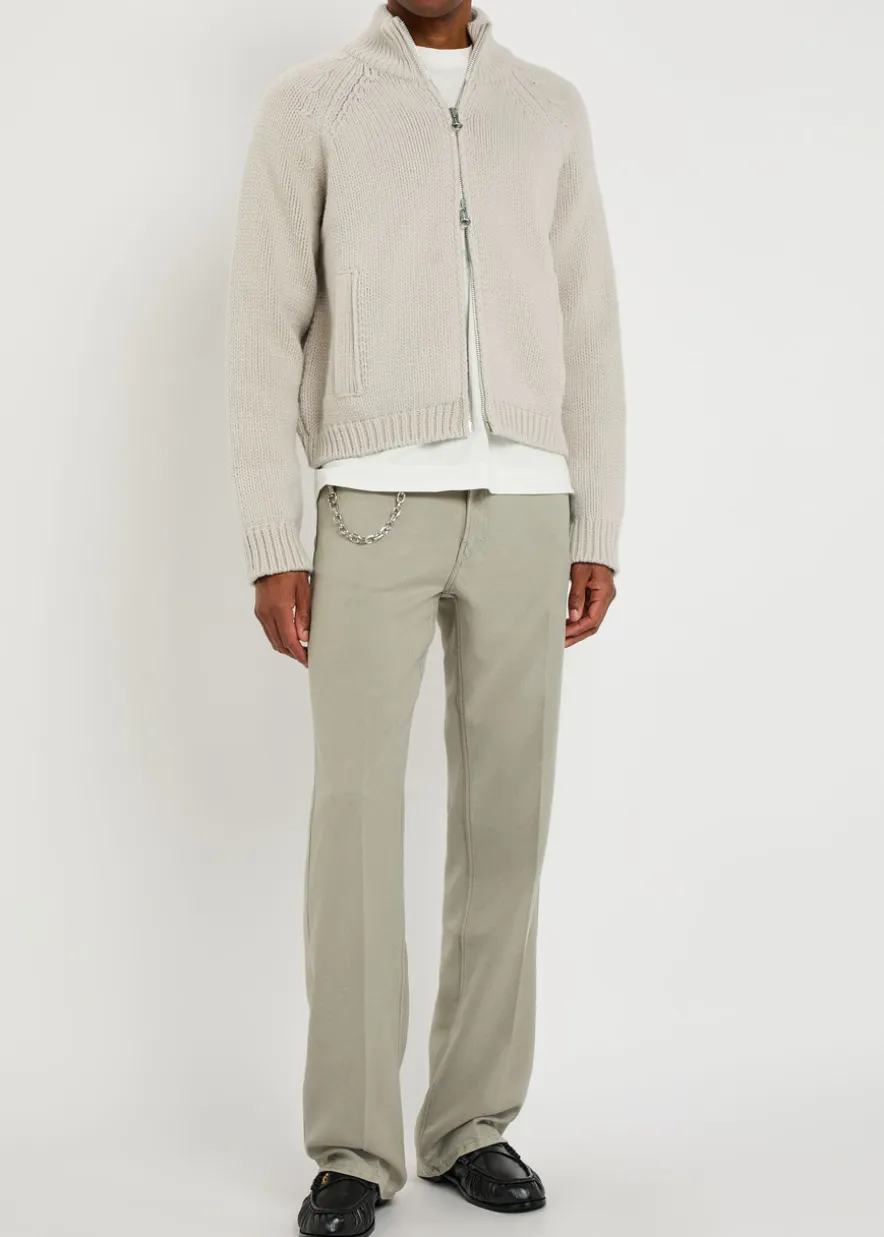 Ribbed merino wool zip-through cardigan