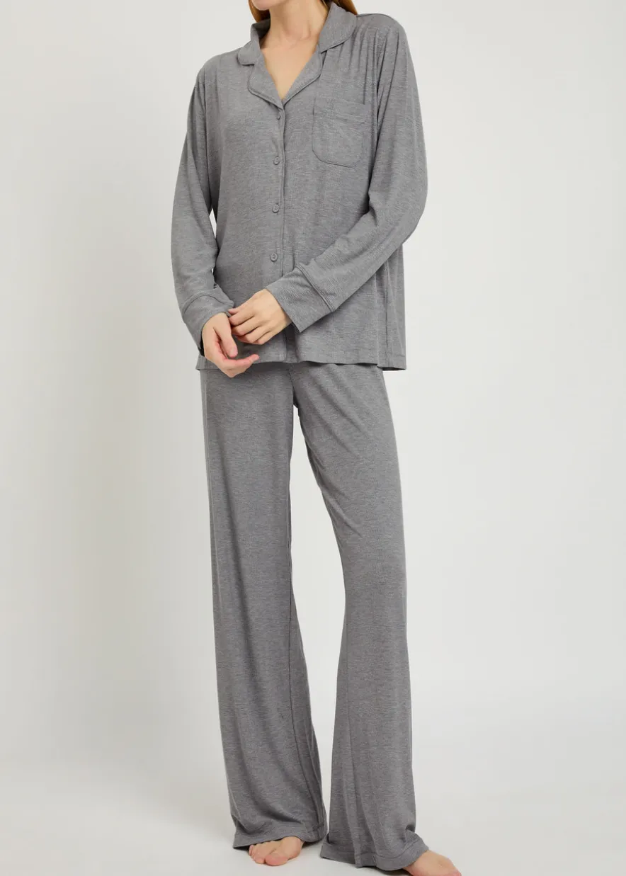Ribbed stretch-modal pyjama set
