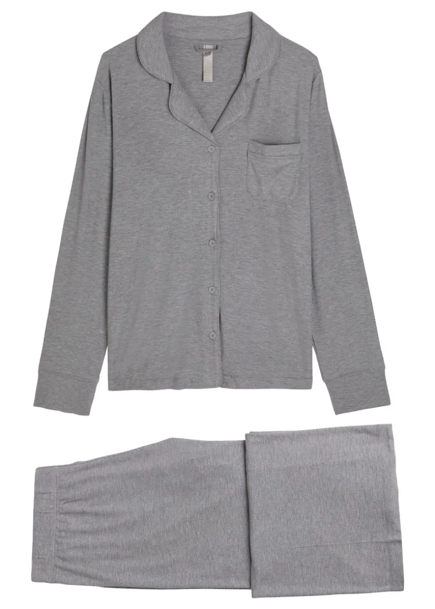 Ribbed stretch-modal pyjama set