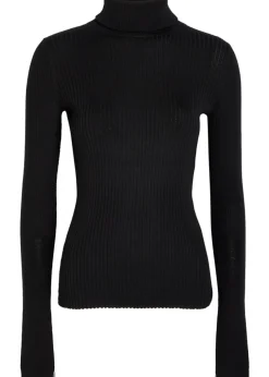 Ribbed turtle-neck merino wool top