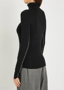 Ribbed turtle-neck merino wool top