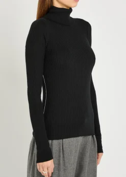Ribbed turtle-neck merino wool top
