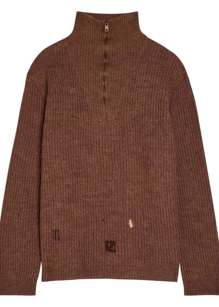 Ribbed wool and linen-blend jumper