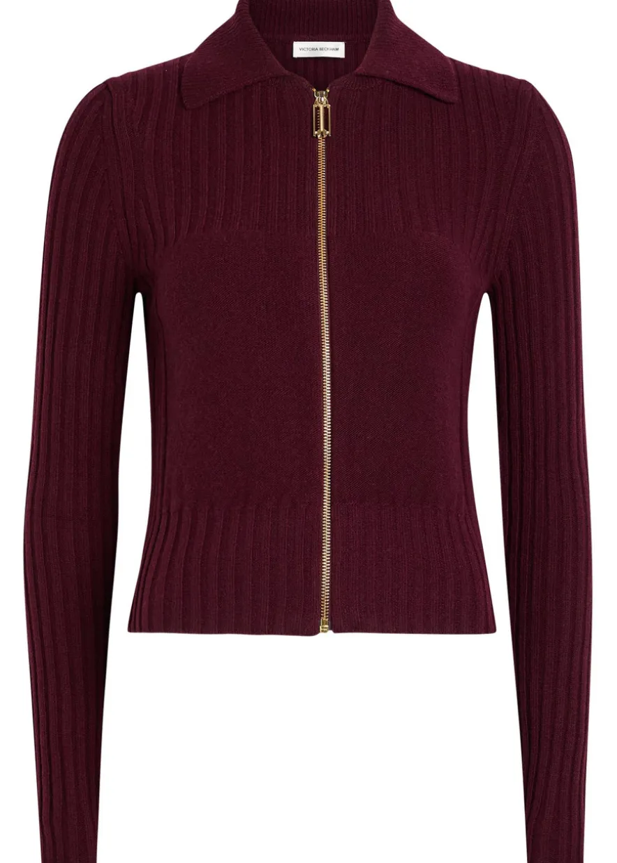 Ribbed wool-blend cardigan