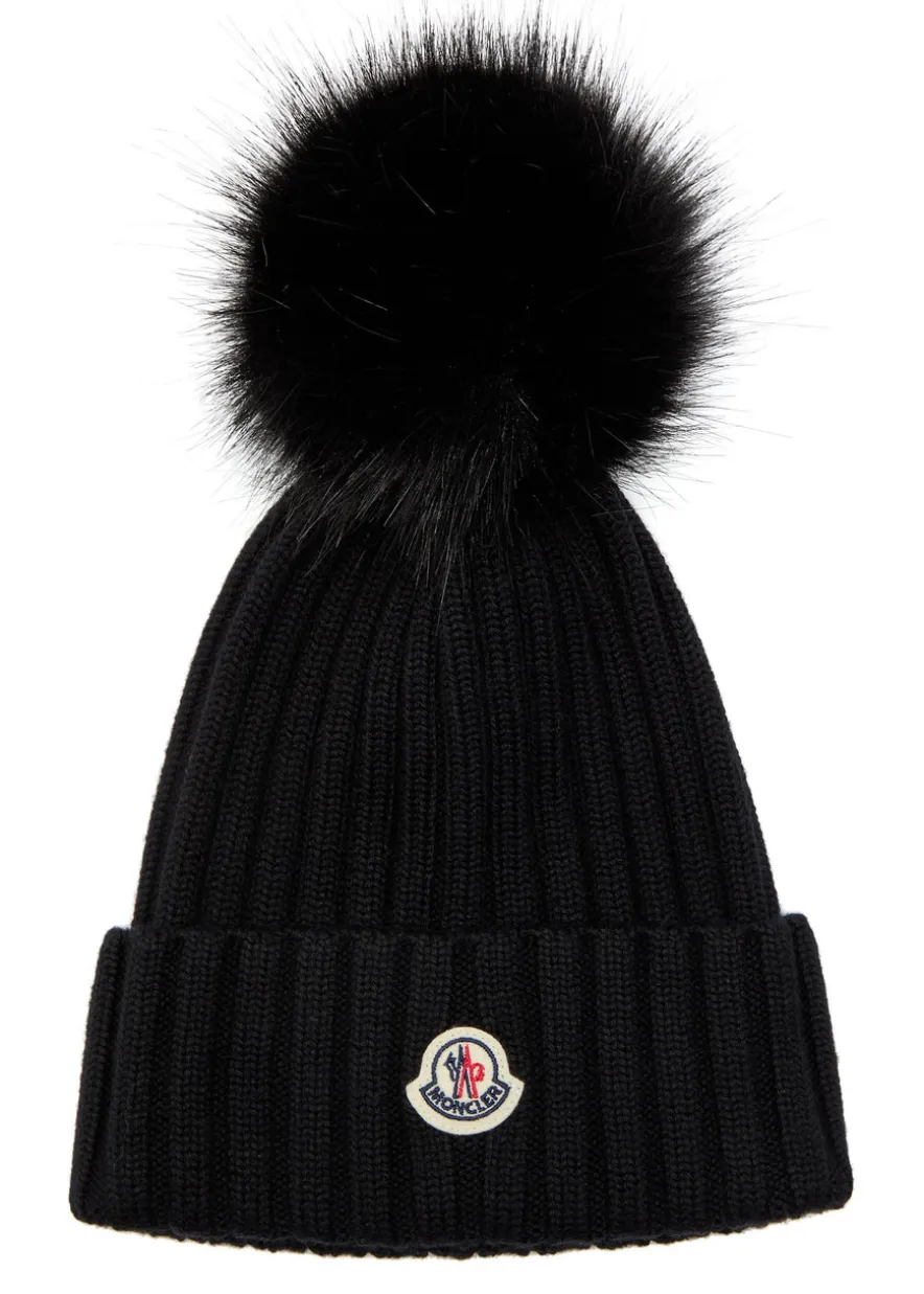 Ribbed wool bobble hat