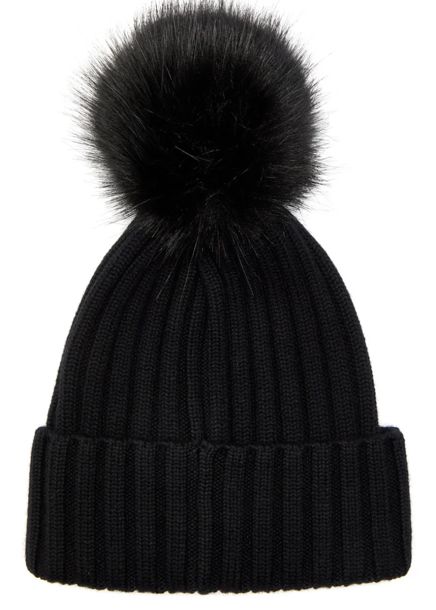 Ribbed wool bobble hat
