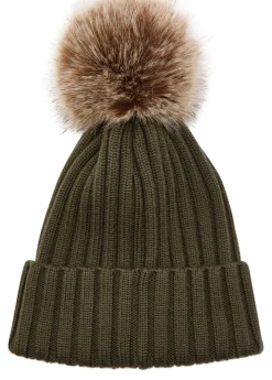Ribbed wool bobble hat