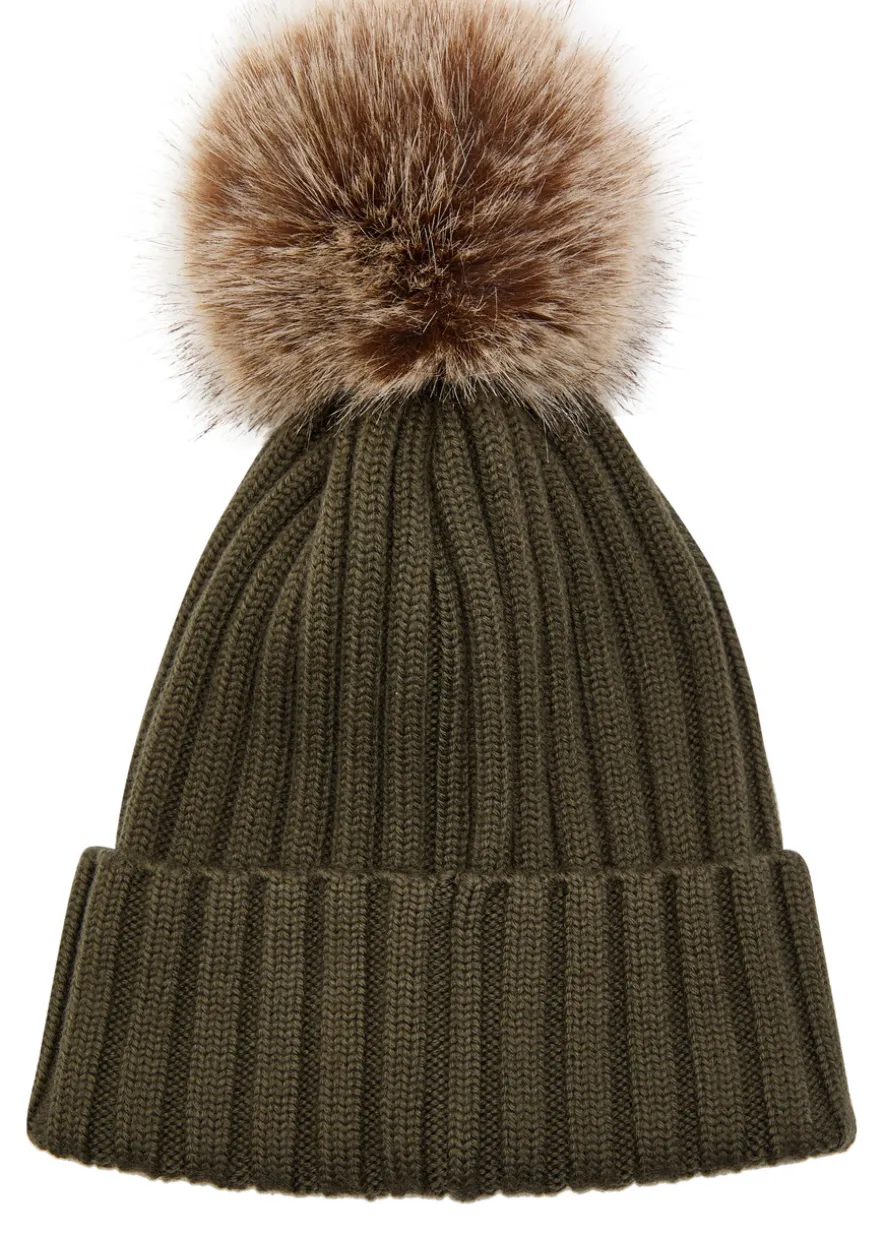 Ribbed wool bobble hat