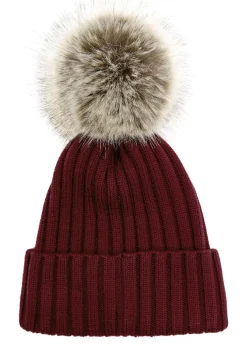 Ribbed wool bobble hat