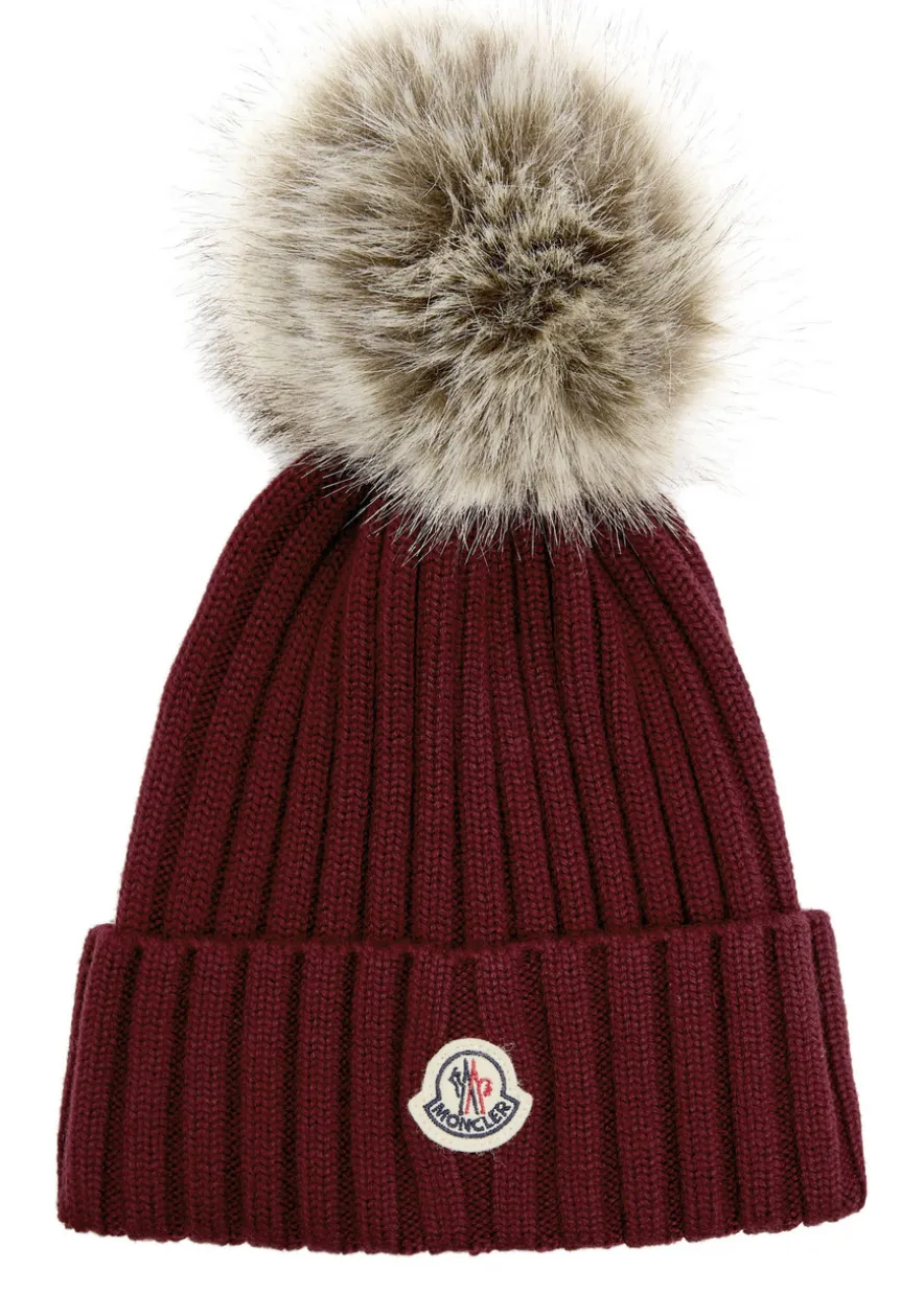 Ribbed wool bobble hat