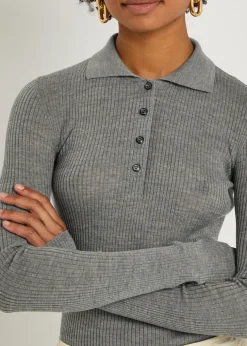 Ribbed wool polo top