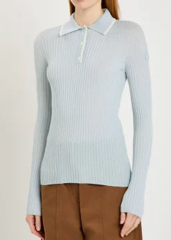 Ribbed wool polo top
