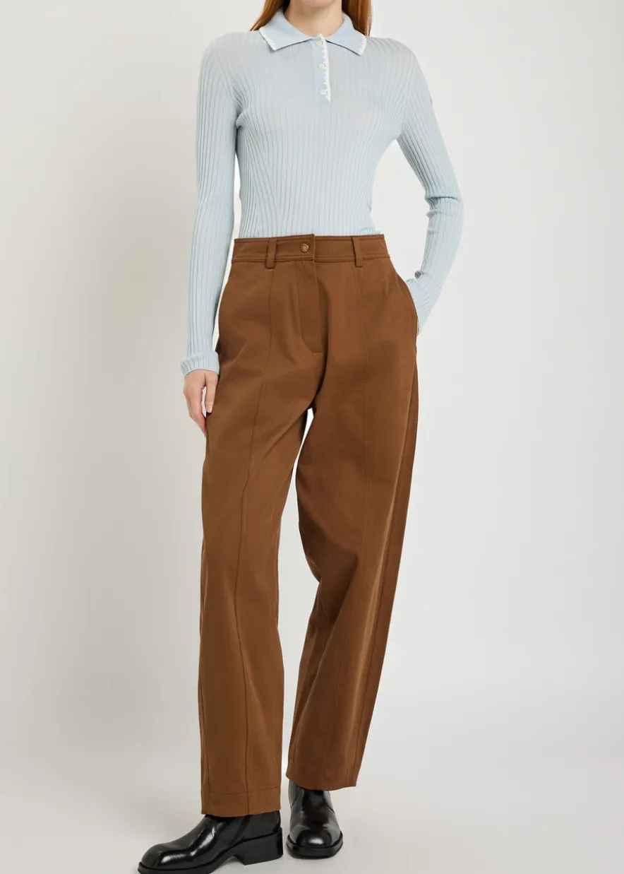 Ribbed wool polo top