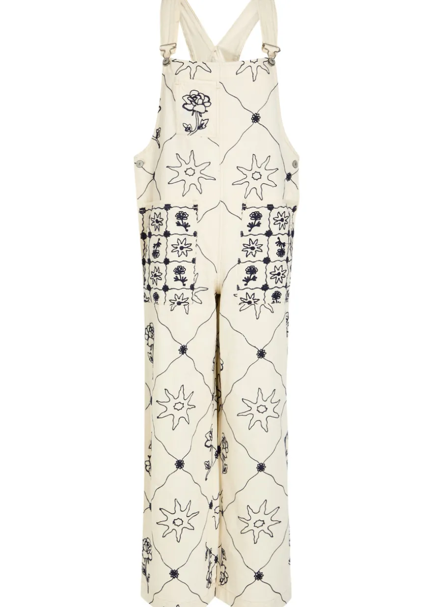 Rising Sun embroidered denim overalls