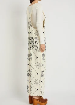 Rising Sun embroidered denim overalls