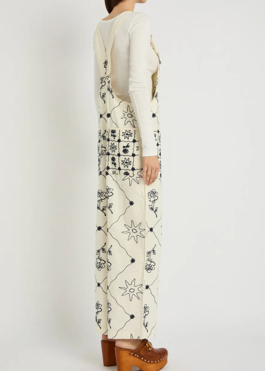 Rising Sun embroidered denim overalls