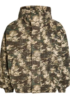 Roach camo studded hooded parka jacket