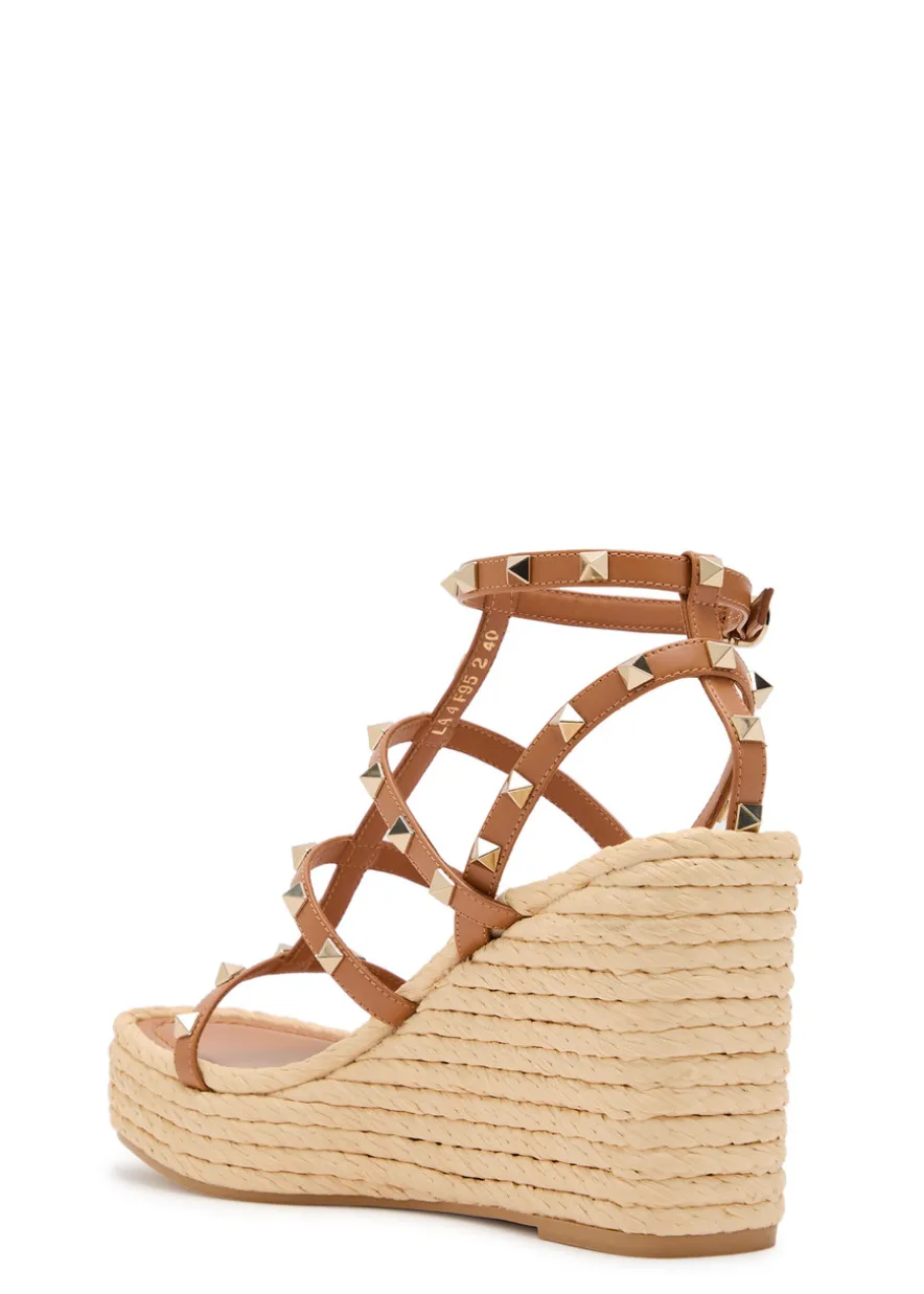 Rockstud 100 leather wedge espadrilles