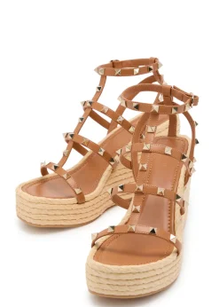 Rockstud 100 leather wedge espadrilles