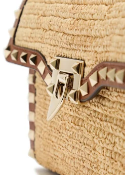 Rockstud small raffia shoulder bag